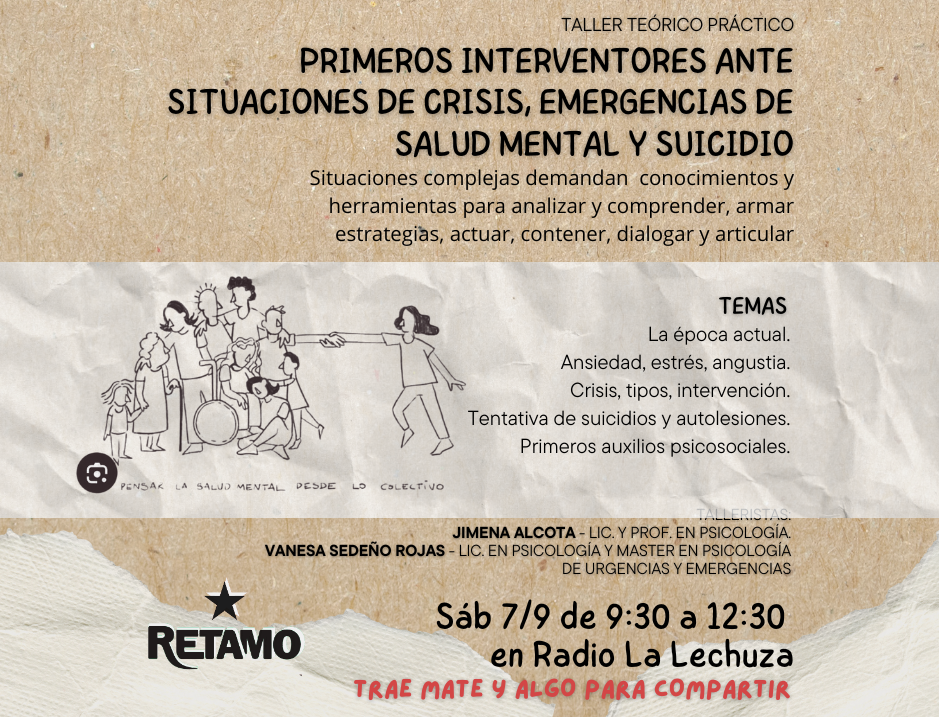 TALLER DESTINADO A PRIMEROS INTERVENTORES ANTE SITUACIONES DE CRISIS, EMERGENCIAS DE SALUD MENTAL Y SUICIDIO